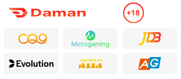 Daman +18 platform featuring CQ9, Microgaming, JDB, Evolution, Jili, and AG games.